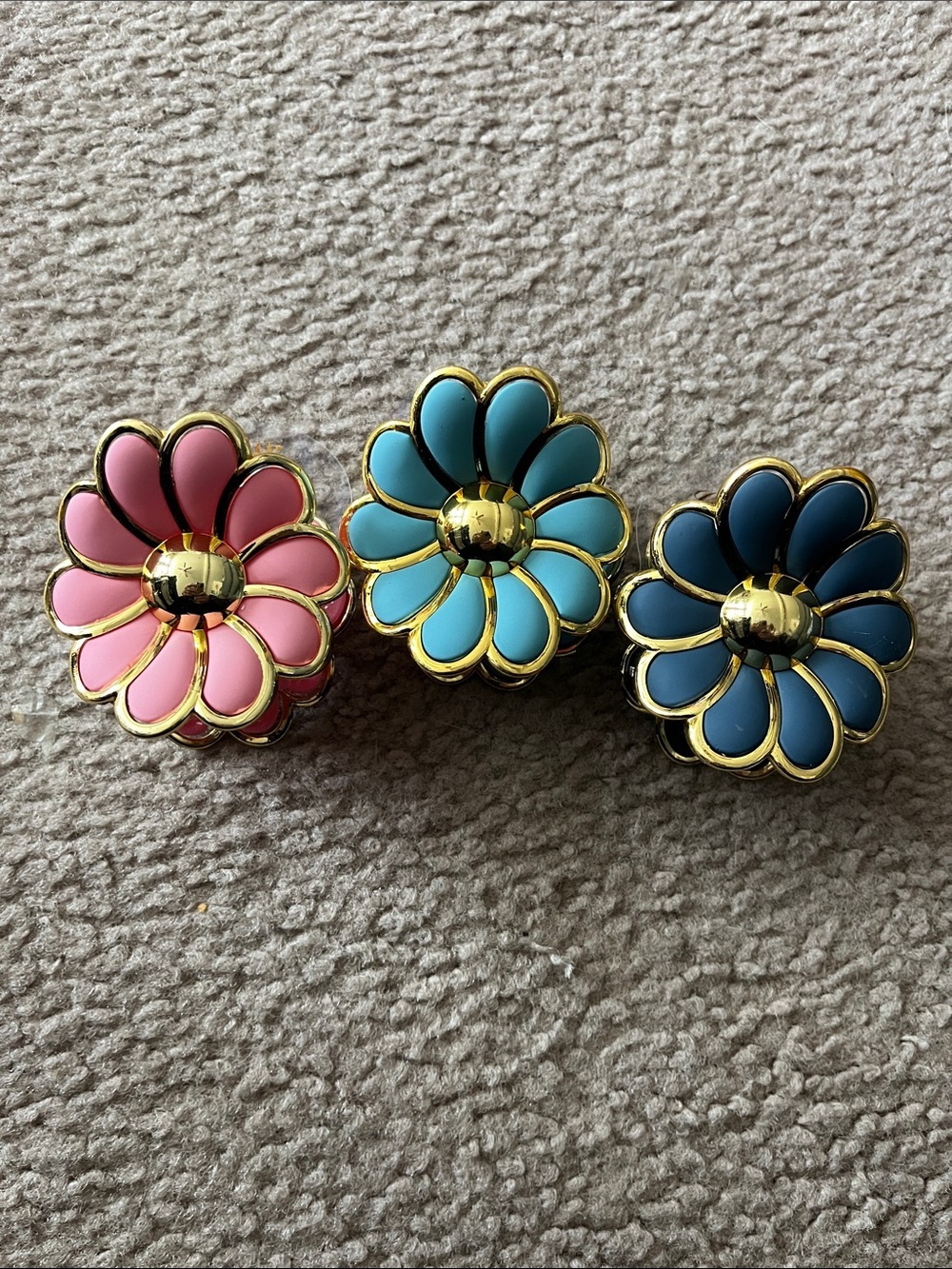Gold-Trim Floral Enamel Hair Clip- Pink, Turquoise, Navy